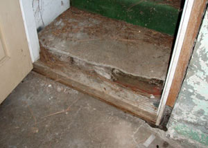 A flooded basement in Orillia where water entered through the hatchway door